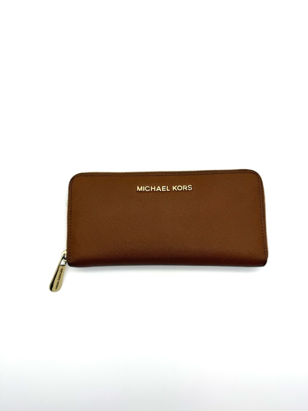 Michael Kors Jet Set Saffiano Zip Around Wallet Brown and Gold - Picture 2 of 14